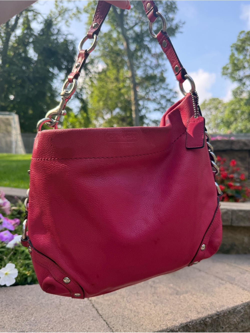 Coach carly pink Leather Shoulder hobo Bag